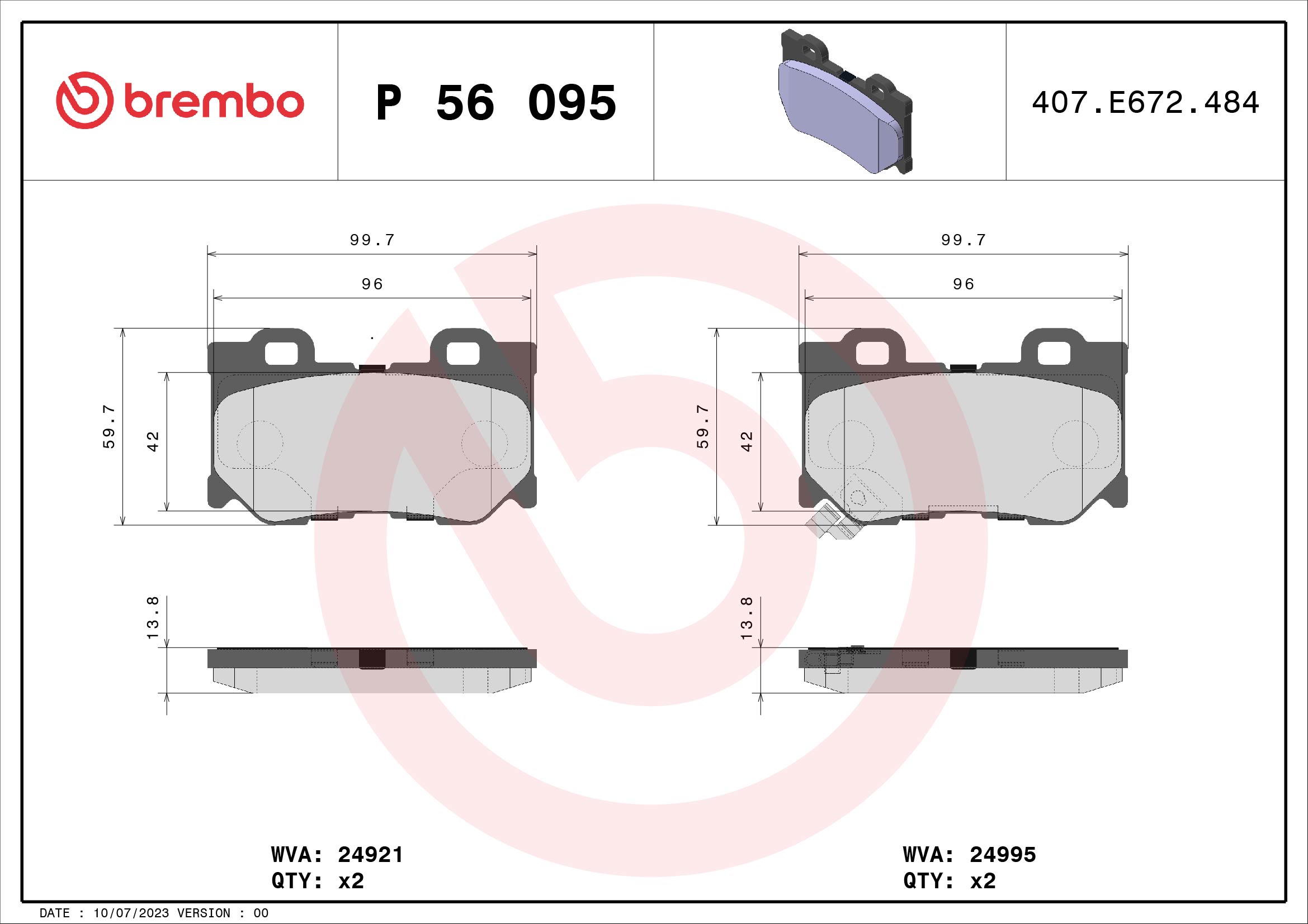 A.B.S. P 56 095 BREMBO Bremsbelagsatz, Scheibenbremse